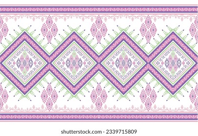 Fabric  sealess Tribal pattern geometric ethnic oriental  traditional on pink and white background.Aztec style,embroidery,abstract,vector.design for texture,fabric,clothing,wrapping,carpet.