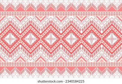 Fabric  sealess Tribal pattern geometric ethnic oriental  traditional on pink and white background.Aztec style,embroidery,abstract,vector.design for texture,fabric,clothing,wrapping,carpet.