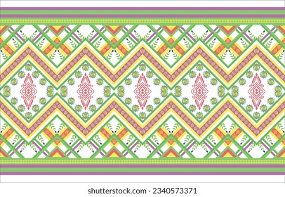 Sellado de tela Patrón tribal geométrico étnico oriental tradicional sobre fondo rosa y blanco.Estilo azteca, bordado, abstracto,vector.diseño para textura, tela, ropa, envoltura,alfombra.