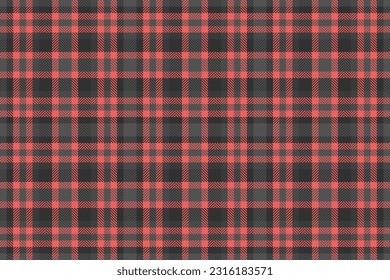 Fabric seamless check of background plaid texture with a textile tartan pattern vector in grey and red colors.