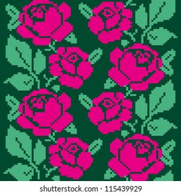 Fabric seamless pattern with embroidered roses