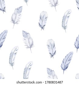 Fabric seamless pattern. Feathers print on white background. Vector illustration