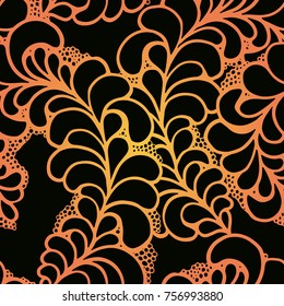 Fabric seamless pattern. Floral vivid abstract wave ornament, hand drawn vector background made of simple doodles. Tangle pattern, boho style texture for clothes prints, pillow, bandanna