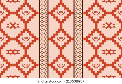 Fabric seamless pattern geometric tribal ethnic traditional background,native American Design Elements, Design for carpet,wallpaper,clothing,wrapping,rug,interior,Vector illustration embroidery.