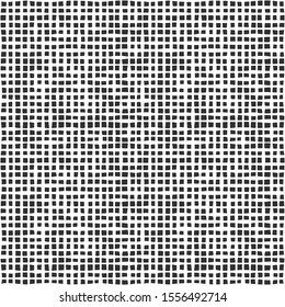 Fabric seamless pattern with textile mesh texture, black on white background. Simple wallpaper doodle grid, grunge canvas backdrop, monochrome design element.