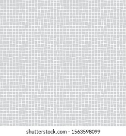 Fabric seamless pattern with textile mesh texture, white on grey background. Simple wallpaper doodle grid, grunge canvas backdrop, monochrome design element.