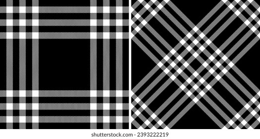 Fabric seamless pattern of textile plaid tartan with a texture check background vector set in monochrome colors.