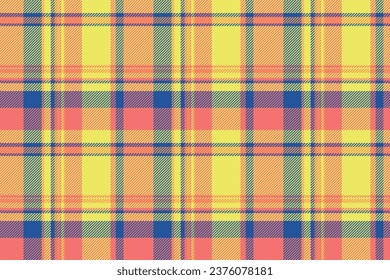 Fabric seamless plaid of texture check tartan with a textile pattern background vector in yellow and red colors.