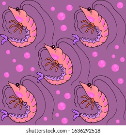 fabric seamless print with funny colored vector ocean shrimps
