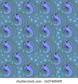 fabric seamless print with funny colored vector ocean shrimps