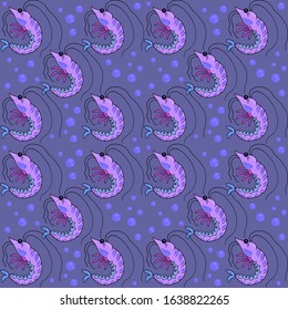 fabric seamless print with funny colored vector ocean shrimps