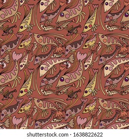 fabric seamless print with funny colored vector ocean shrimps