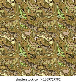fabric seamless print with funny colored vector ocean shrimps