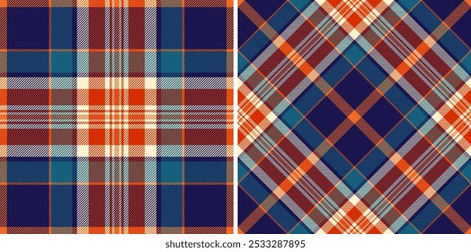 Fabric seamless vector of texture background tartan with a pattern plaid textile check. Set in fashionable colours. Stylish outfits for the family.