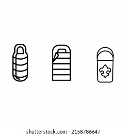 Fabric sleeping bag icons set. Outline set of fabric sleeping bag vector icons for web design isolated on white background