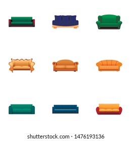 Fabric sofa icon set. Cartoon set of 9 fabric sofa vector icons for web design isolated on white background