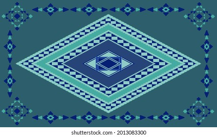 Diseño de patrones geométricos de color azul cuadrado de tela para la ropa de papel tapizado de tela batik bordado y otros