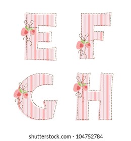 Fabric striped patchwork alphabet. Letter  E, F, G, H