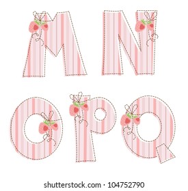 Fabric striped patchwork alphabet. Letter M, N, O, P, Q