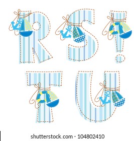 Fabric striped patchwork alphabet. Letter R, S, T, U, !