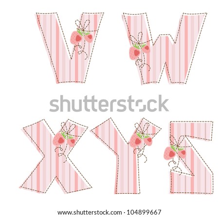 Fabric striped patchwork alphabet. Letter  V, W, X, Y, Z