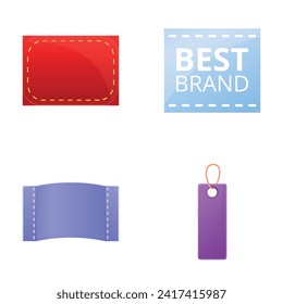 Fabric tag icons set cartoon vector. Clothes label. Cloth tag