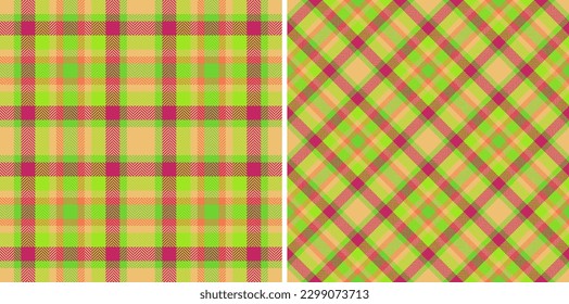 Fabric tartan pattern. Background check plaid. Texture vector seamless textile in set.