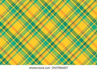 Fabric tartan seamless of vector texture background with a check plaid pattern textile in green and yellow colors.
