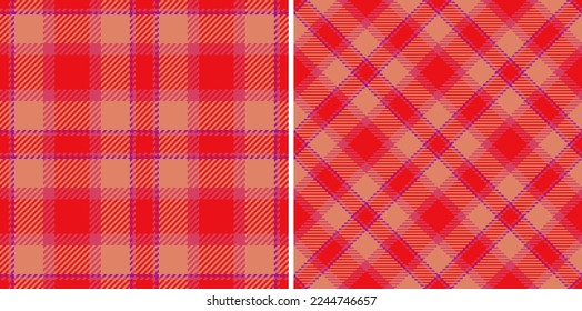 Fabric tartan textile. Texture vector check. Plaid seamless pattern background in set.