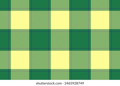 Fabric tartan texture of pattern seamless plaid with a vector textile check background in green and yellow colors.