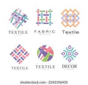 Fabric and Textile Decor Abstract Logo Design with Embroidery Ornament Vector Set