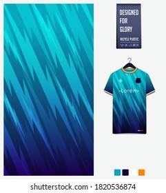 Stofftextilien-Design in blauem Donner Muster für Fußball Jersey, Fußball-Kit, Fahrrad, E-Sport, Basketball, Sport-Uniform. T-Shirt Modell nach oben. Abstrakter sportlicher Hintergrund. Vektorgrafik.