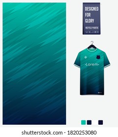 Fabric textile design in Green thunder pattern for soccer jersey, football kit, bicycle, e-sport, basketball, sports uniform. T-shirt mockup template. Abstract sport background. Vector Illustration.