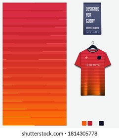 Fabric textile design. Orange gradient geometry shape pattern for soccer jersey, football kit, bicycle, e-sport, basketball, sports uniform. T-shirt mockup template. Abstract background. Vector.