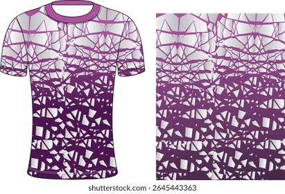 Fabric textile design for sport V-neck t-shirt, Soccer jersey mockup for football club. uniform front view in purple white gray colors.
