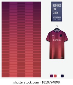 Fabric textile design. Violet gradient geometry shape pattern for soccer jersey, football kit, bicycle, e-sport, basketball or sports uniform. T-shirt mockup template. Blue abstract background. Vector