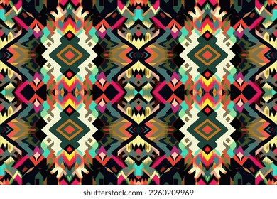 Fabric textile Ikat geometric folklore ornament seamless pattern tropical tone. Abstract graphic line ethnic traditional folk antique tribal modern ornate luxury elegant minimal vintage retro style.