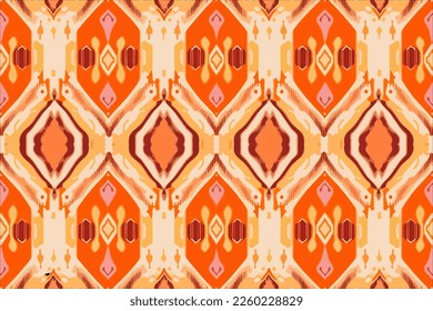 Fabric textile Ikat geometric folklore ornament seamless pattern orange tone. Abstract graphic line ethnic traditional folk antique tribal modern ornate luxury elegant minimal vintage retro style.