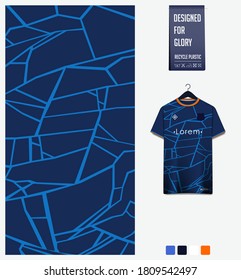 Diseño de patrón textil de tela en mosaico azul o grieta de hierba para camiseta de fútbol, equipo de fútbol, bicicleta, carreras, e-sport, baloncesto o uniforme deportivo. Broma de camisetas. Antecedentes abstractos. Vector