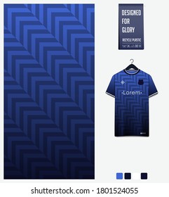 Fabric textile pattern design for soccer jersey, football kit, racing, e-sport, sport uniform. Blue gradient geometry shape.T-shirt mockup template design. Abstract background. Vector Illustration.