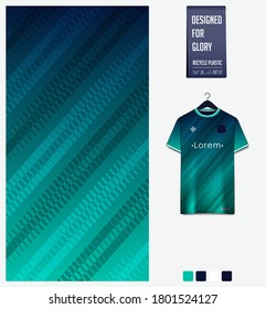 Fabric textile pattern design for soccer jersey, football kit, racing, e-sport, sport uniform. Green gradient geometry shape.T-shirt mockup template design. Abstract background. Vector Illustration.