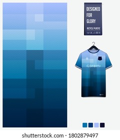 Fabric textile pattern design for soccer jersey, football kit, racing, e-sport, sport uniform. T-shirt mockup template design. Blue gradient geometry shape. Abstract background. Vector Illustration.