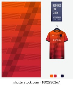 Diseño de patrones textiles de tejido para camiseta de fútbol, equipo de fútbol, carreras, e-sport, uniforme deportivo. Diseño de la plantilla de maquillaje de camisetas. Forma de geometría de gradiente naranja. Antecedentes abstractos. Ilustración vectorial.