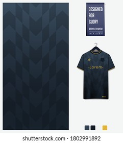 Fabric textile pattern design for soccer jersey, football kit, racing, e-sport, sport uniform. T-shirt mockup template design. Black gradient geometry shape. Abstract background. Vector Illustration.