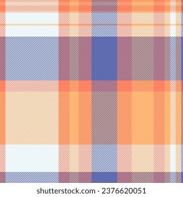 Fabric textile plaid of background tartan vector with a seamless check pattern texture in orange and alice blue colors.