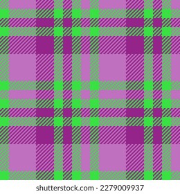 Fabric textile seamless. Pattern background plaid. Check tartan texture vector in violet and green colors.