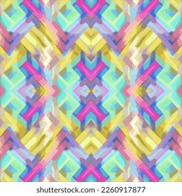 Fabric textile seamless pattern pink yellow blue green background. Abstract geometric graphic stripes tribal line. Modern luxury ornate elegant minimal vintage retro style print design texture textile