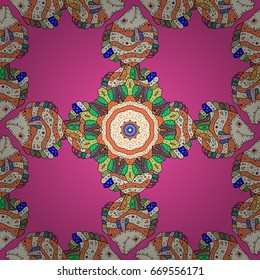 Fabric textile seamless pattern with rever fishes Vector illustration. On colored background with flowers.