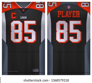 Fabric textile for Sport t-shirt ,American Football jersey mockup. uniform front and back view.