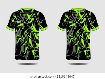 Tela textil para camiseta deportiva, jersey de fútbol para club de fútbol. vista frontal y trasera del color de base negro y verde